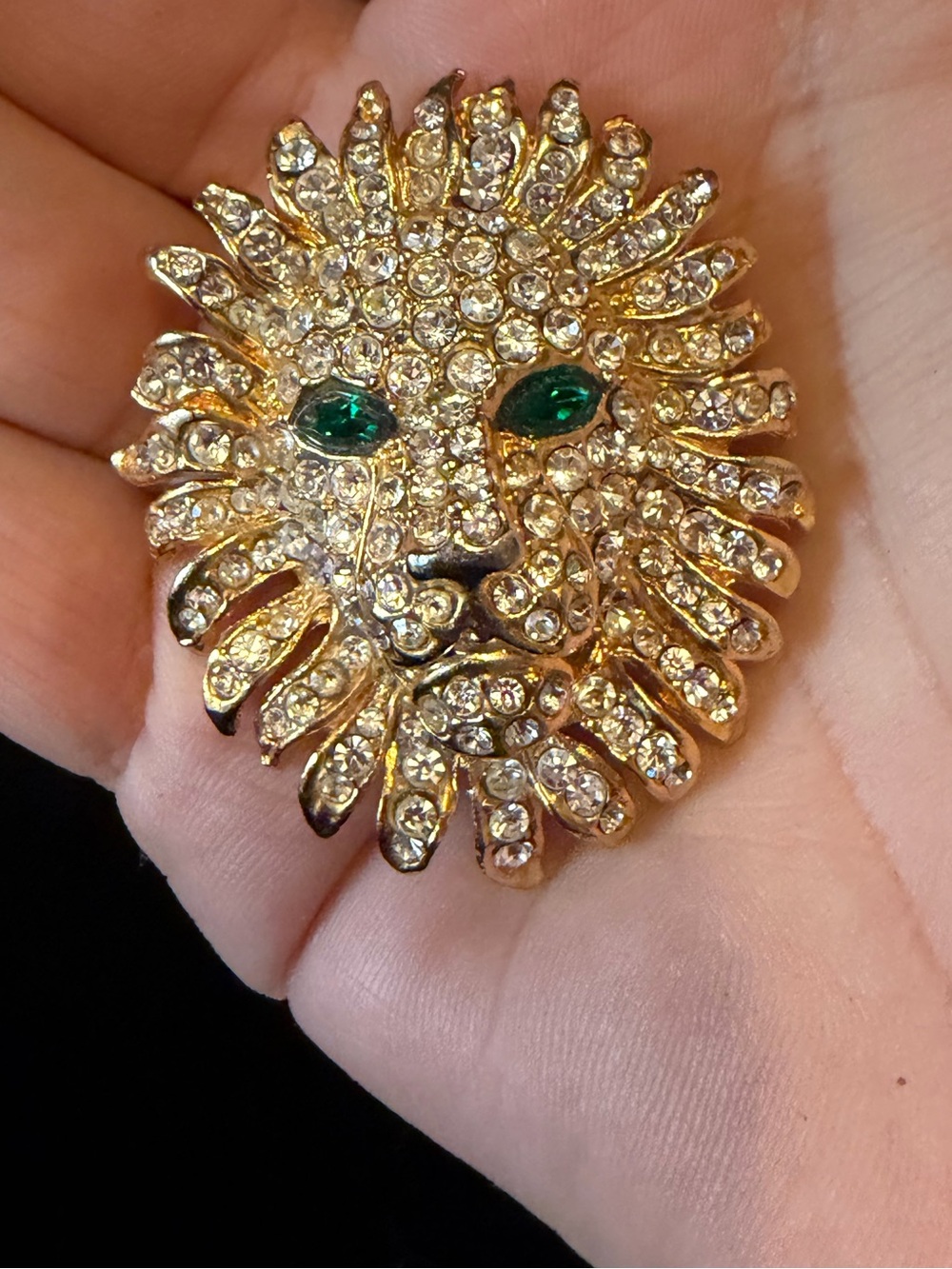 Rhinestone Lion Face Bling Statement Brooch Pin